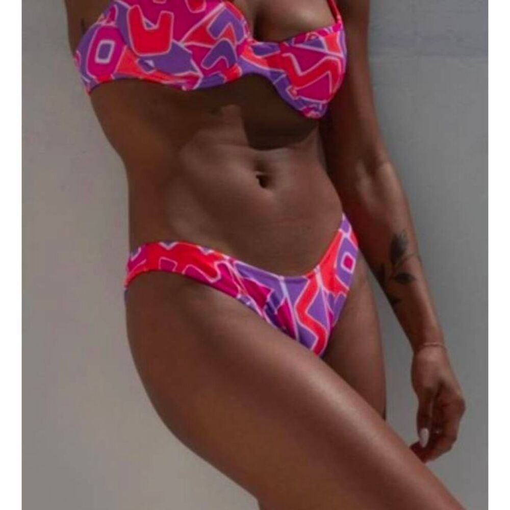 Rumored Westwood pink purple geometric skimpy hicut bikini swim bottom XS